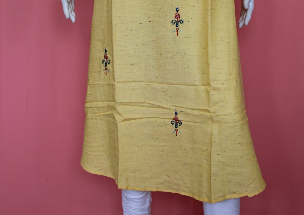 Premium Cotton Designer Kurta With Thread Work | Yellow - fablore
