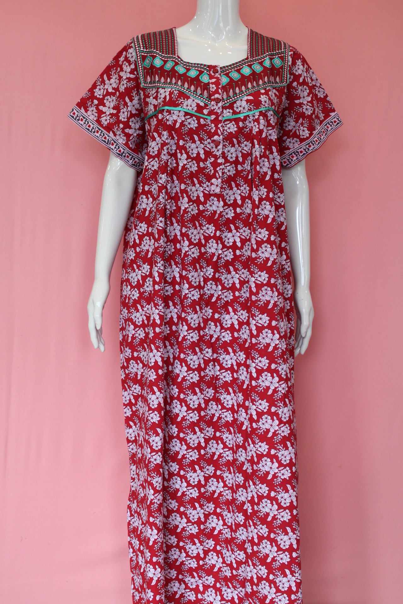 Pure Cotton Printed Maxi Nighty with Pocket