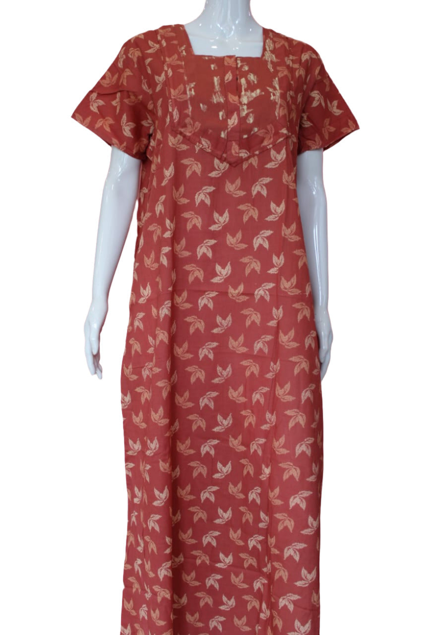 Pure Cotton Printed Maxi Nighty with Pocket Large